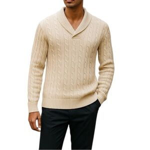 Ralph Lauren's Chaps Cream Cable Knit Shawl Collar Men's Sweater XL 100% Cotton